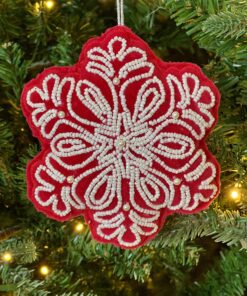 Felt Snowflake Ornament (red and white)