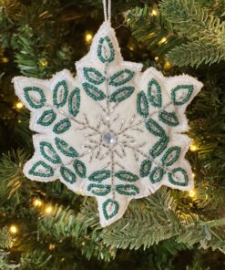 Felt SnowflakeOrnament (white and green)