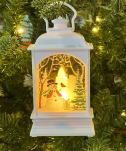 White Lantern w/ Snowman Ornament