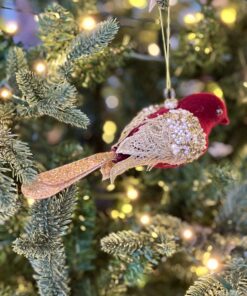 Burgundy, Pearl and Gold Bird Ornament