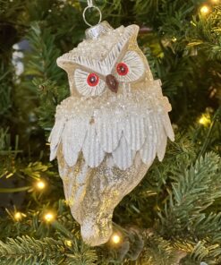 Glass Owl Glitter Ornament